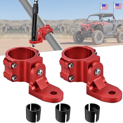 UTV Flag Antenna Mount Whip Light Mounting Bracket For Round Cages Red 2Pcs