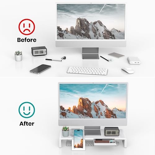 Monitor Stand Riser, Klearlook Foldable, Height Adjustable Computer White