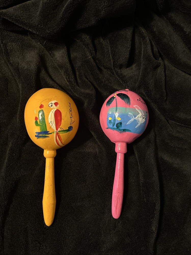 Two Hand Painted Maracas From Mexico ￼