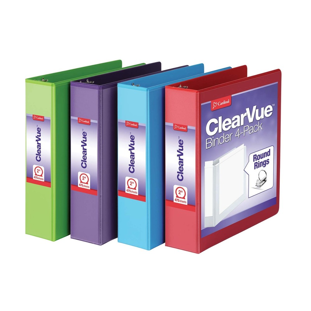 Durable 2 Inch 3 Ring Binders for School & Office, Holds 475 Sheets, 4 Pack, Ass