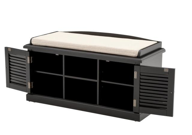 Home Decorators Collection Worn Black 2-Door Storage Bench