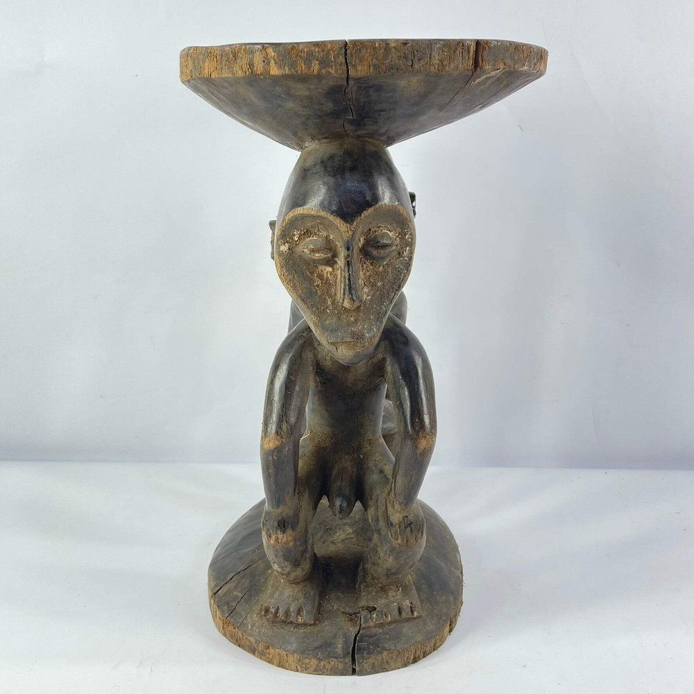Luba Stool with Dual Caryatid Figures Congo