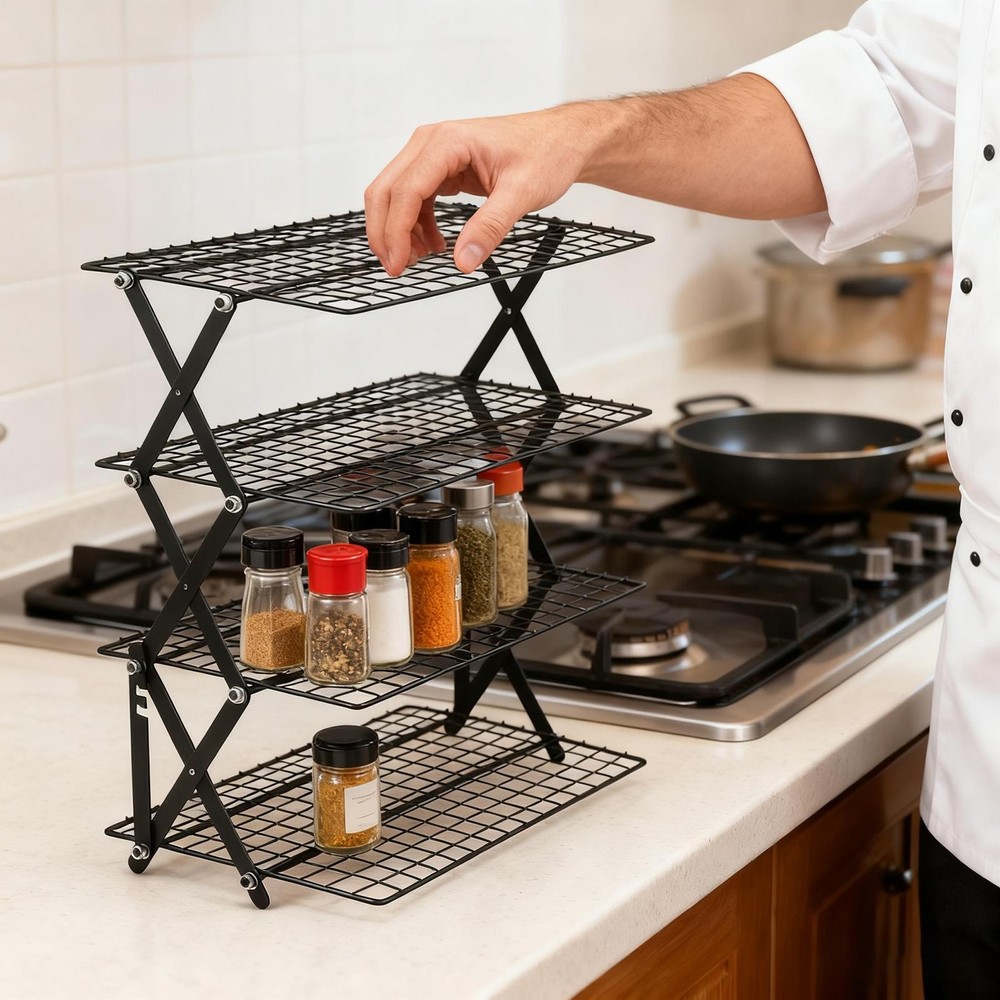 Baking Rack 4-Tier Stackable Foldable Storage Organizer Grill Rack Amicable