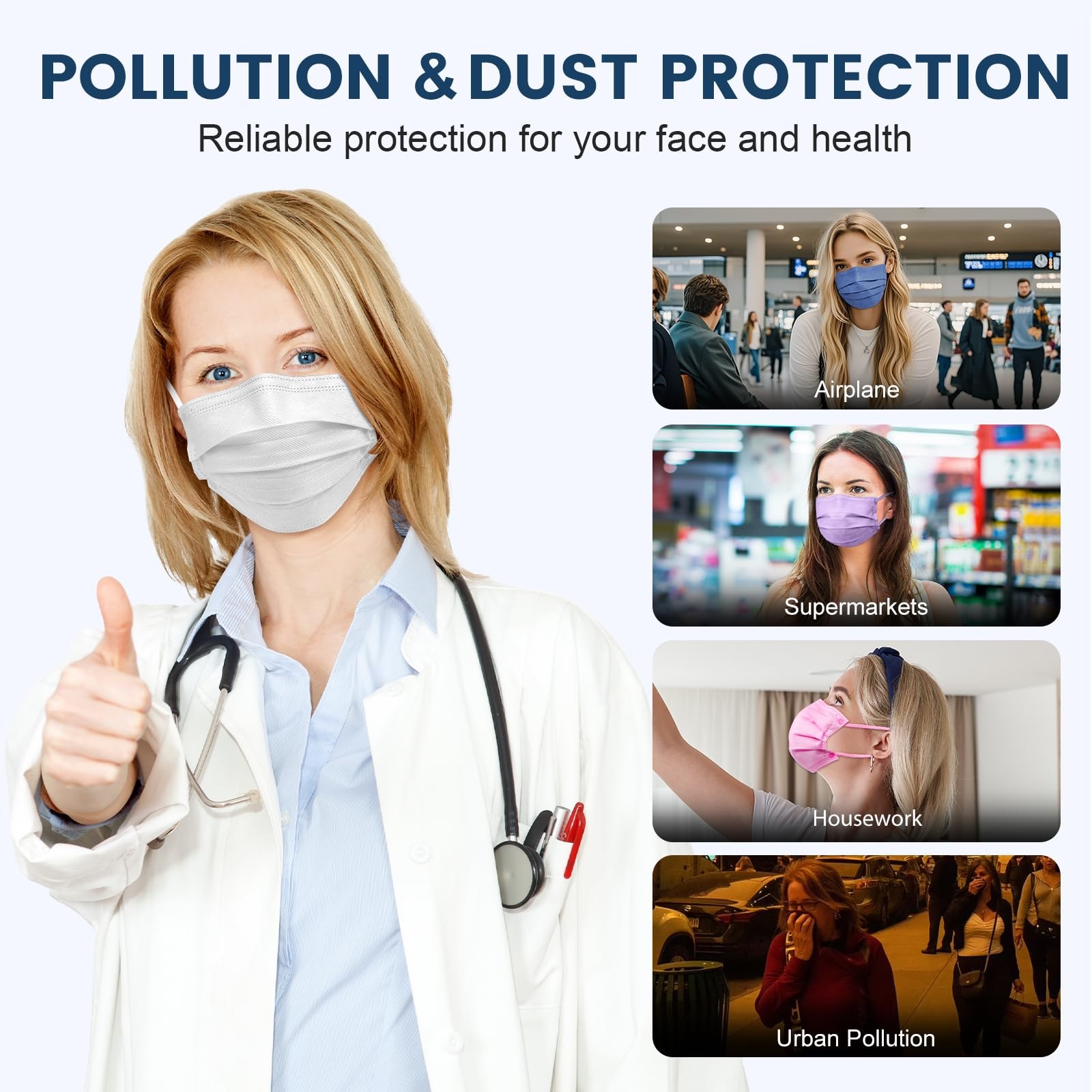 Disposable Face Mask for Adults - 4 Ply Protection, Individually Wrapped 50