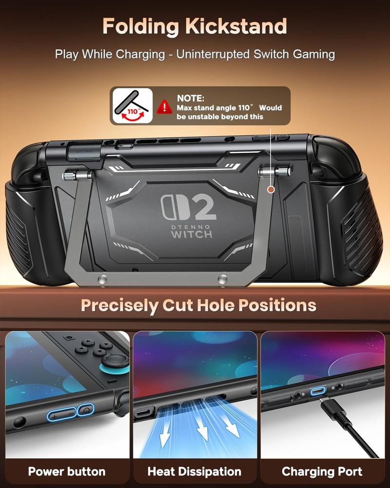 Switch 2 Protective Case with Kickstand, FYOUNG Dockable for 2, Black