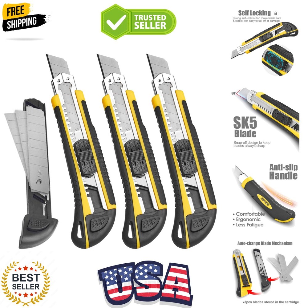 Utility Knife Box Cutter Retractable Self Loading Heavy Duty Snap Off Quick C...