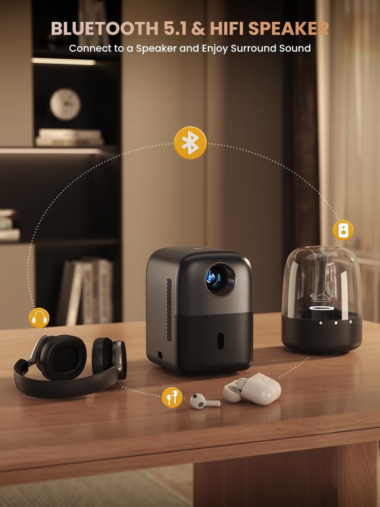 [Electric Focus] Mini Projector Bluetooth, Fully Sealed Portable Projector, 7...