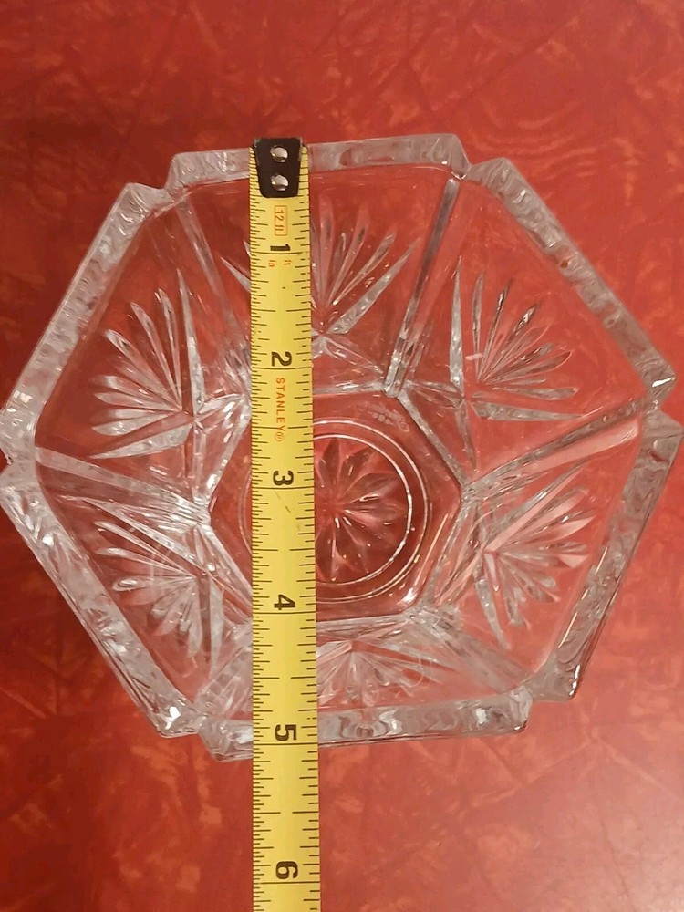 GORHAM CRYSTAL FAN DESIGNS CANDY NUT DISH SEXTAGONAL MARKED