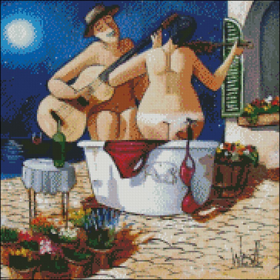 Counted Cross Stitch Pattern Embroidery Chart Needlework - Wine Tasting 12
