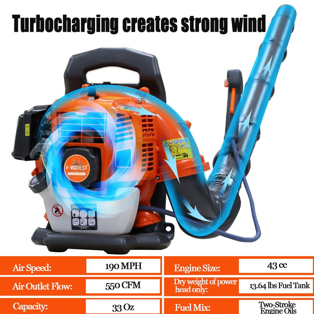 2 Stroke/4 Stroke Backpack Leaf Blower Gas Powered Snow Blower 75.6CC 706CFM