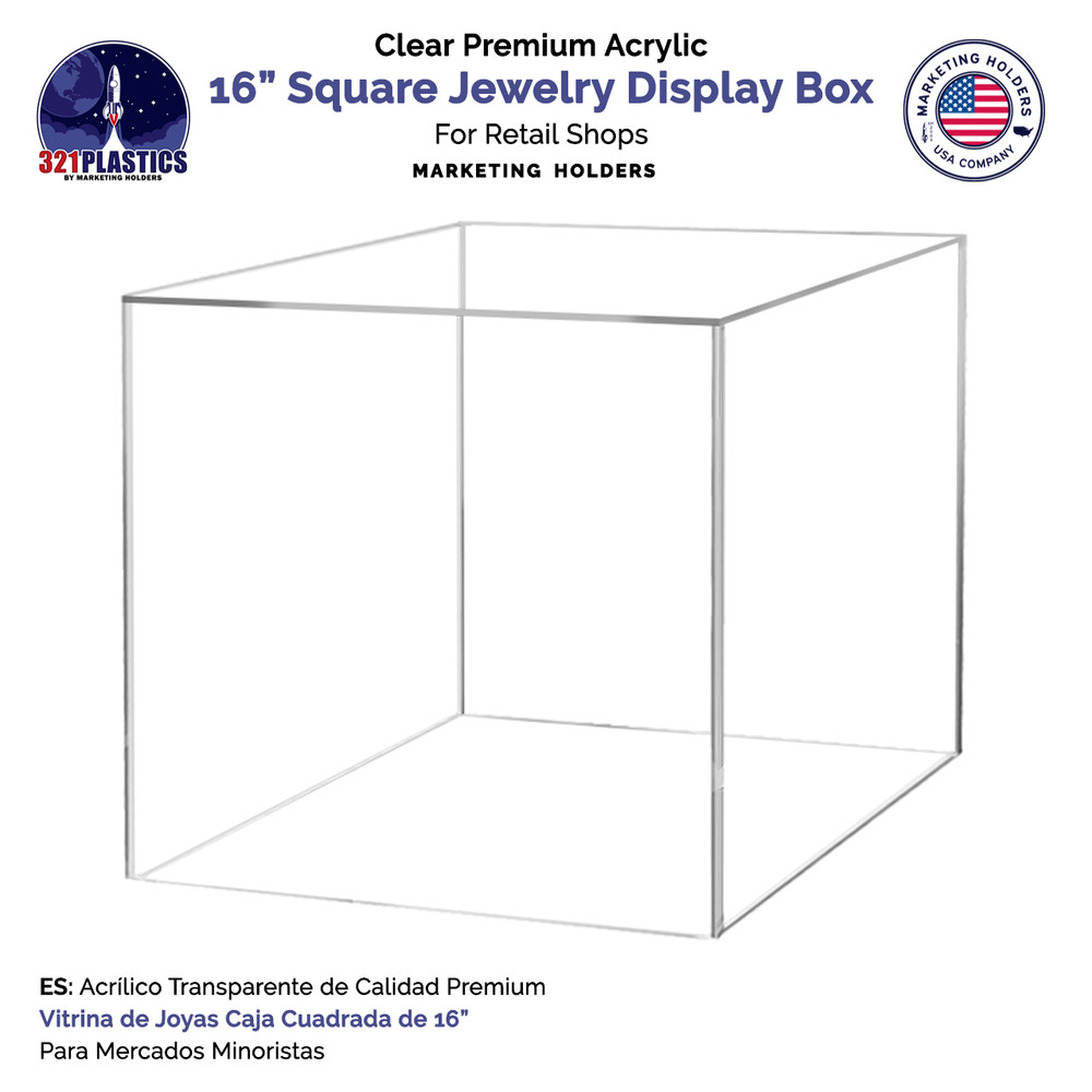 16" 5 Sided Cube Jewelry Riser Display Box Pedestal Stand Clear