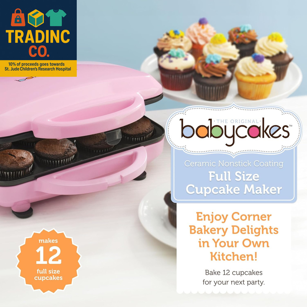 Full Size 12 Cupcake Maker - Kitchen Appliance with Nonstick Coating & Latching