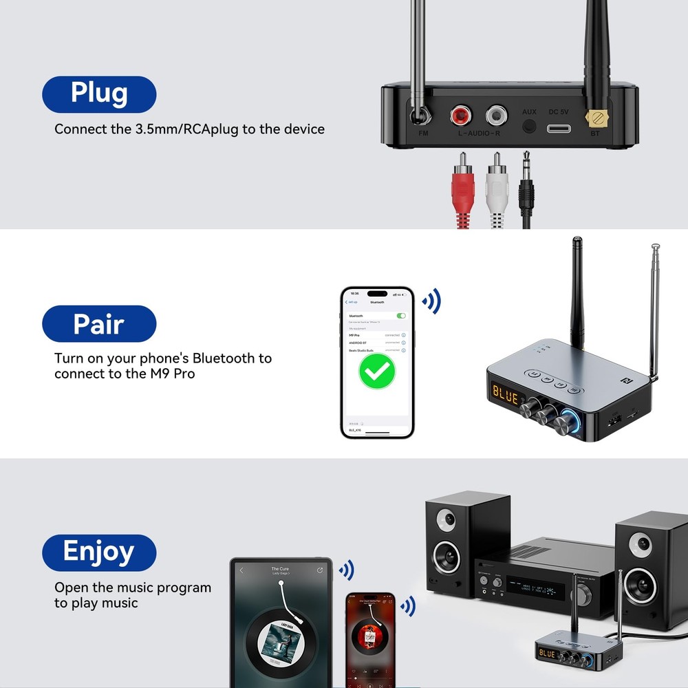 Bluetooth Audio Receiver Transmitter 4-in-1 (with Remote) for Home Stereo TV,...
