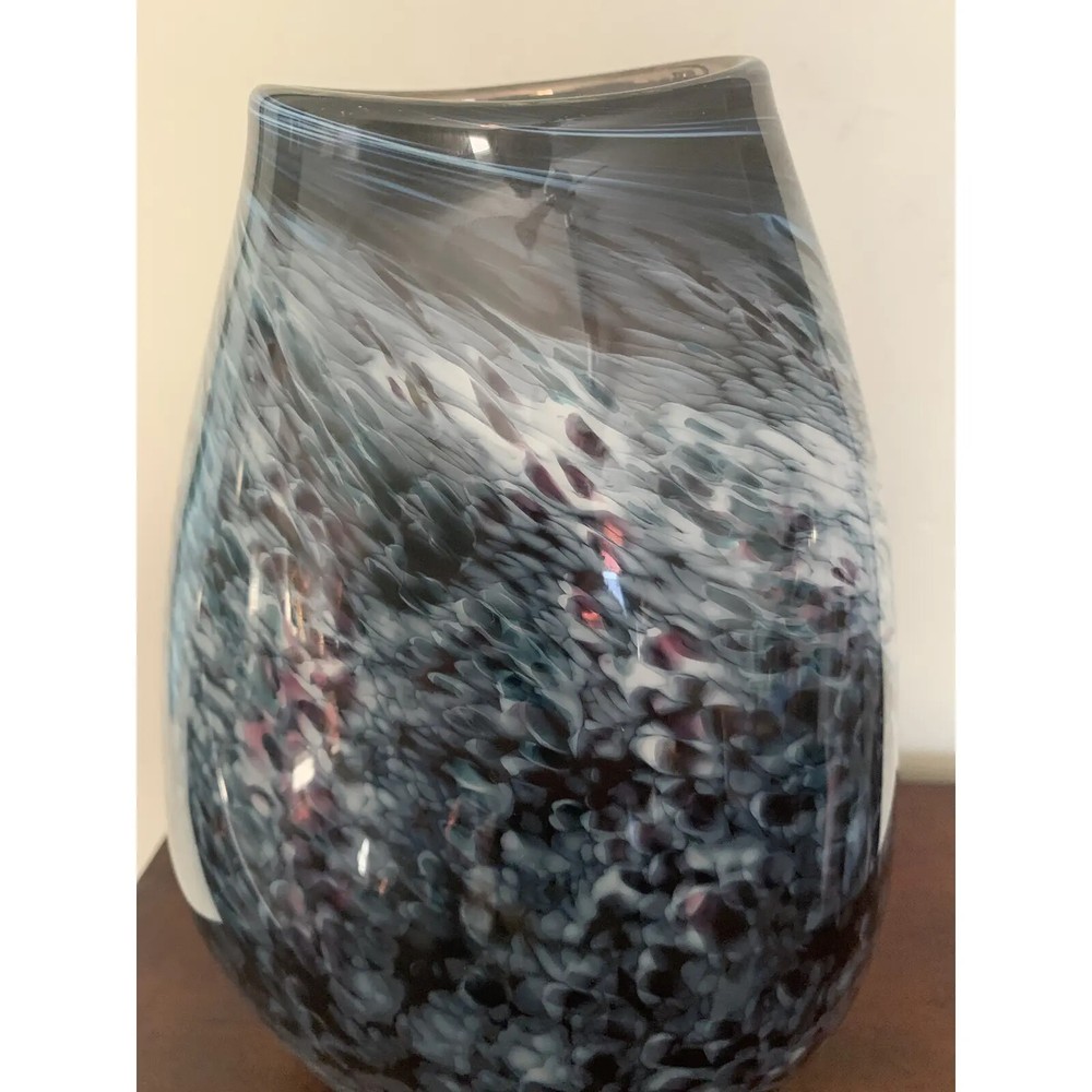 Modern Minimalist Studio Grayish Blue Glass Vase - Signed