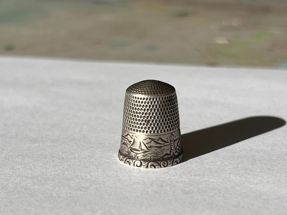 antique sterling simons seaside landscape thimble