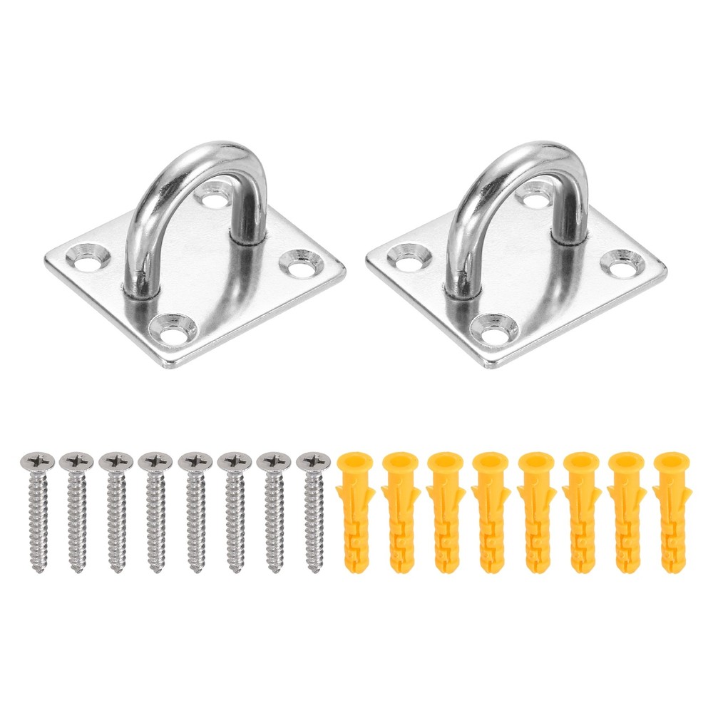 2Pcs M6 Eyelet Bracket Set Square Hook Plate and Hook, Silver