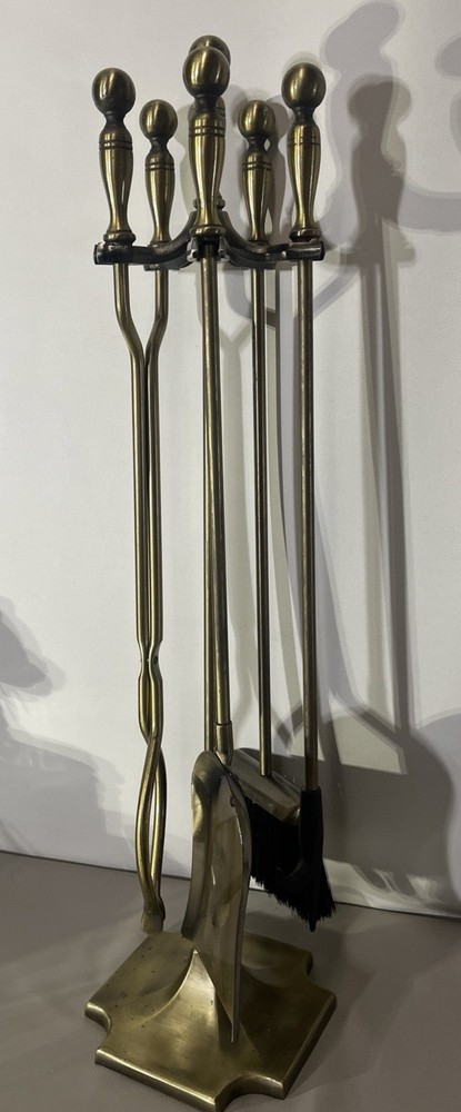 Antique Brass Fireplace Set, 5 Piece