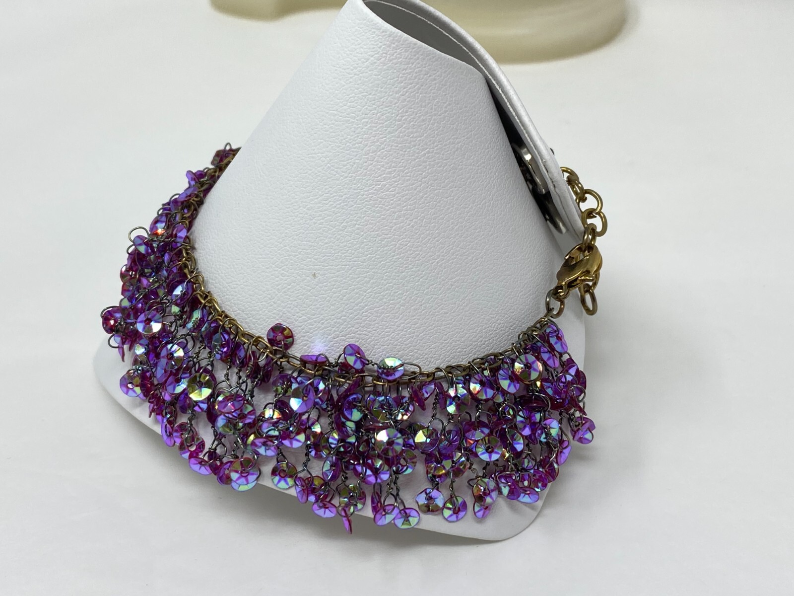 Handmade Iridescent Sequin Bead Bracelet 8-9 Inch Dark Purple