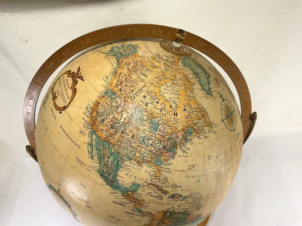 AAA34 Vintage Brown Metal Table Top three-dimensional effects A 12_ Globe Set 1