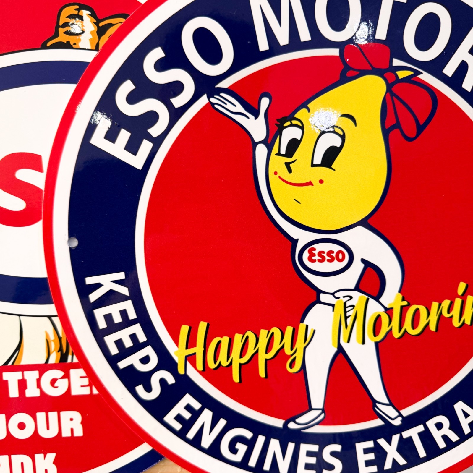 Esso Motor Oil Vintage Metal Sign Set of 3 – 30 cm / 11.8” Petrol Decor
