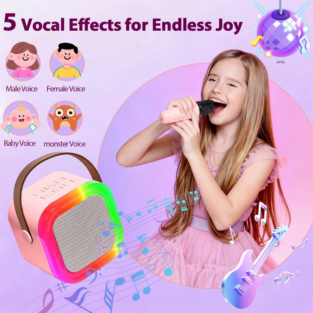 Portable Bluetooth Karaoke Speaker & 2 Wireless Microphones Mini Karaoke Machine
