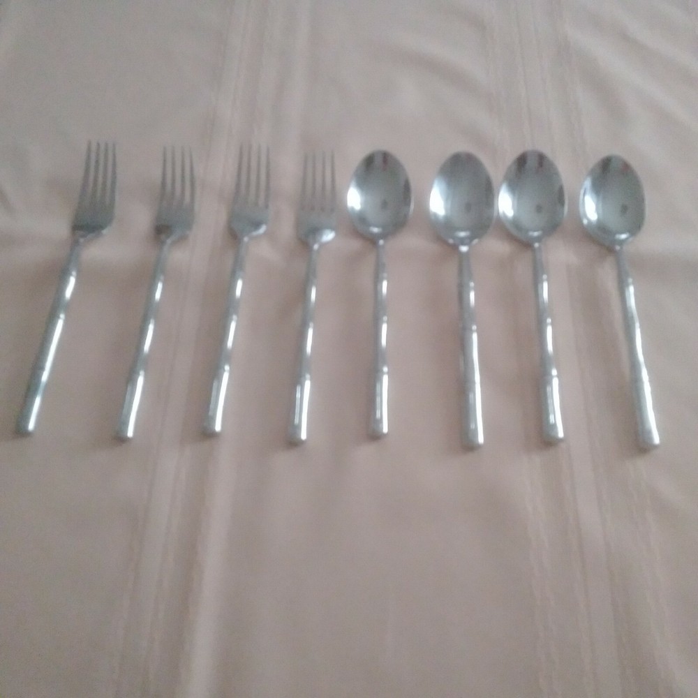 8 pcs Hampton BAMBOO Stainless Dinner Forks Soup Spoons Flatware