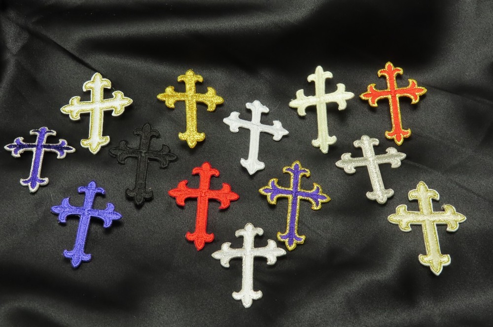 Cross Patch Iron On Latin Embroidered Applique 2" tall - 6 PACK