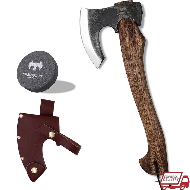 Multipurpose Camping Hatchet Durable Beech Handle Wood Splitting Axe W/ Sheath