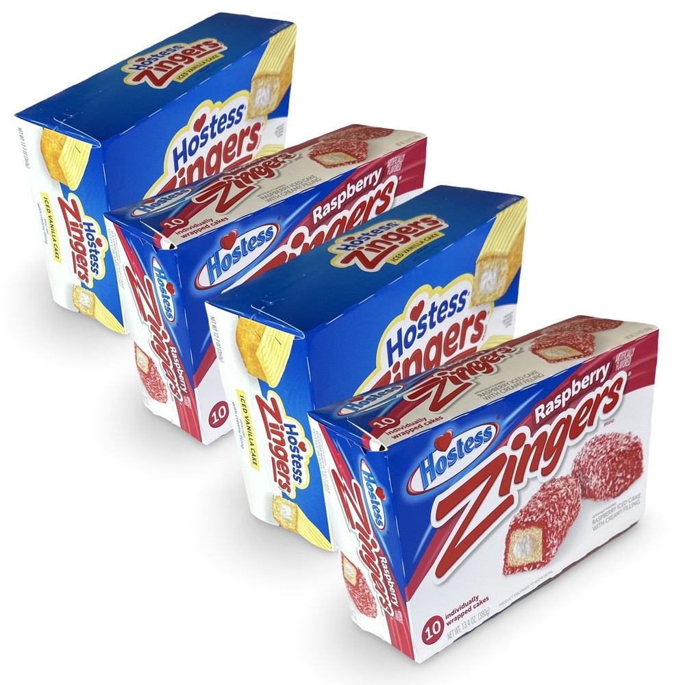 Hostess Zingers Combo | Iced Vanilla & Raspberry | 12.7 Ounce | Four 10 Count Bo