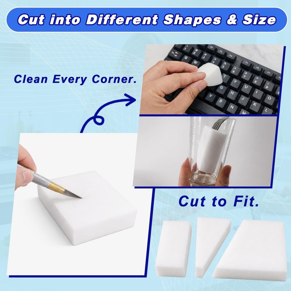 100 Pack Magic Cleaning Sponge Erasers, 100pcs sponge eraser, White