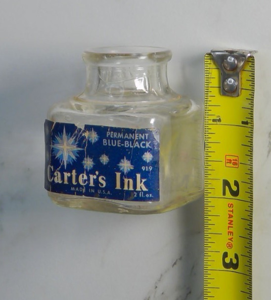 Antique Carter’s Ink Bottle 1 1/4 oz Blue Black Vintage Fountain Pen US Pat. 2x2