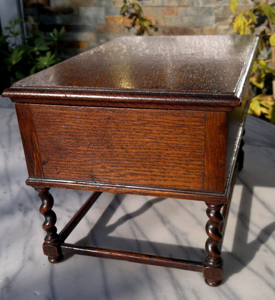 Antique English Oak Miniature 19th Century Apprentice Piece Table Desk Caddy