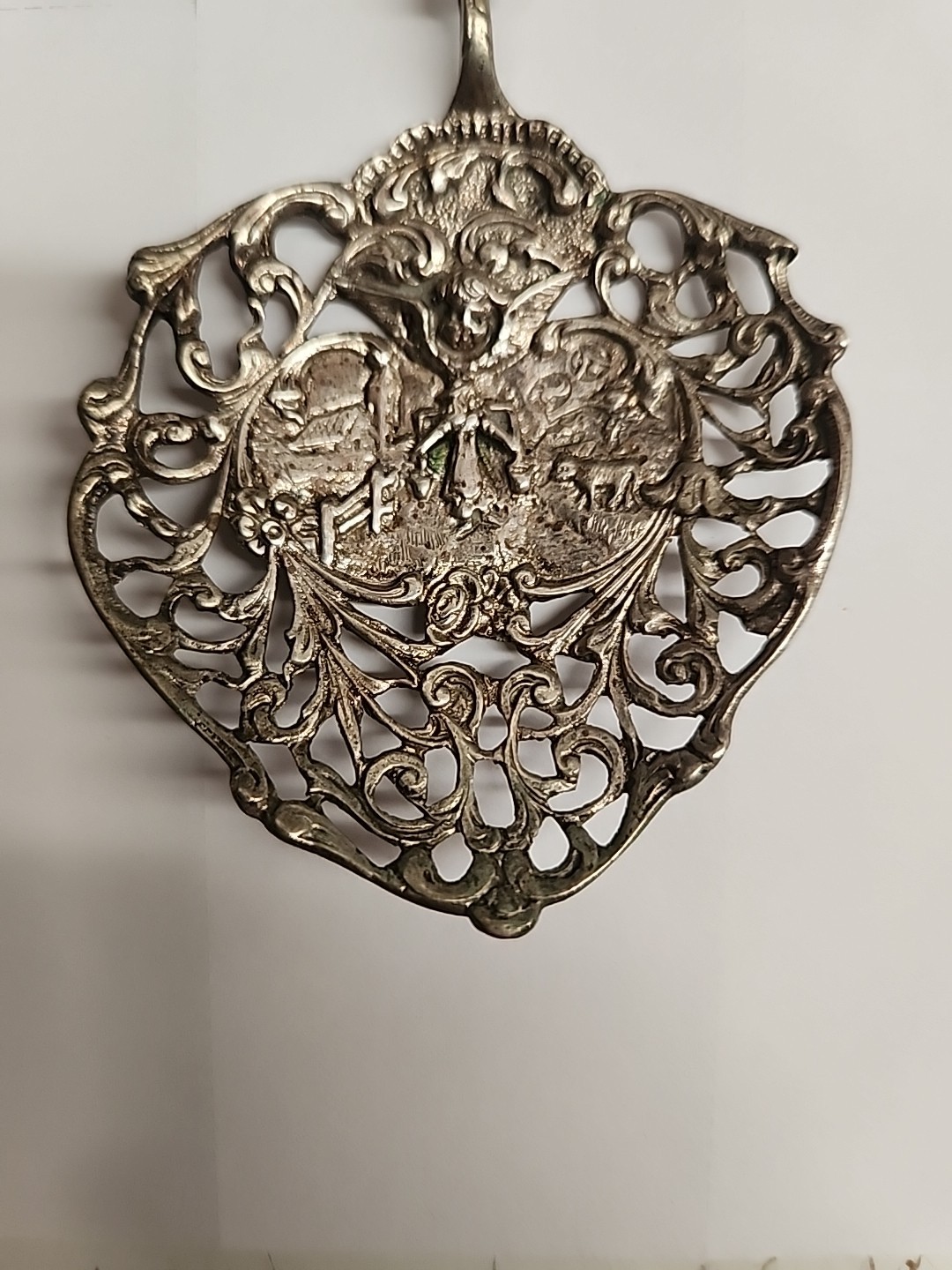 Antique Dutch Silver Tea Strainer / Spoon - Windmill & Ship Finial - 30.74g , 6"