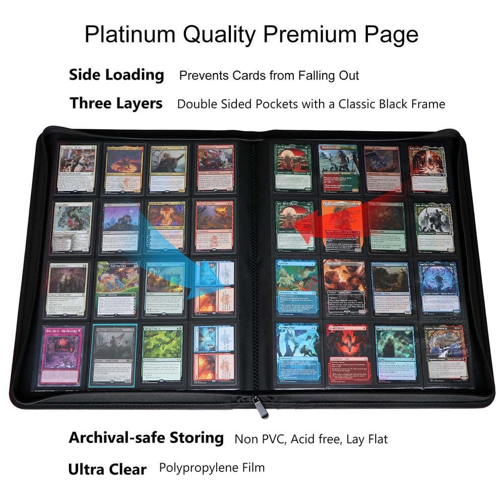 16 Pocket 1000+ Pockets Card Binder, Large Ringless Side Loading Pockets Trad...
