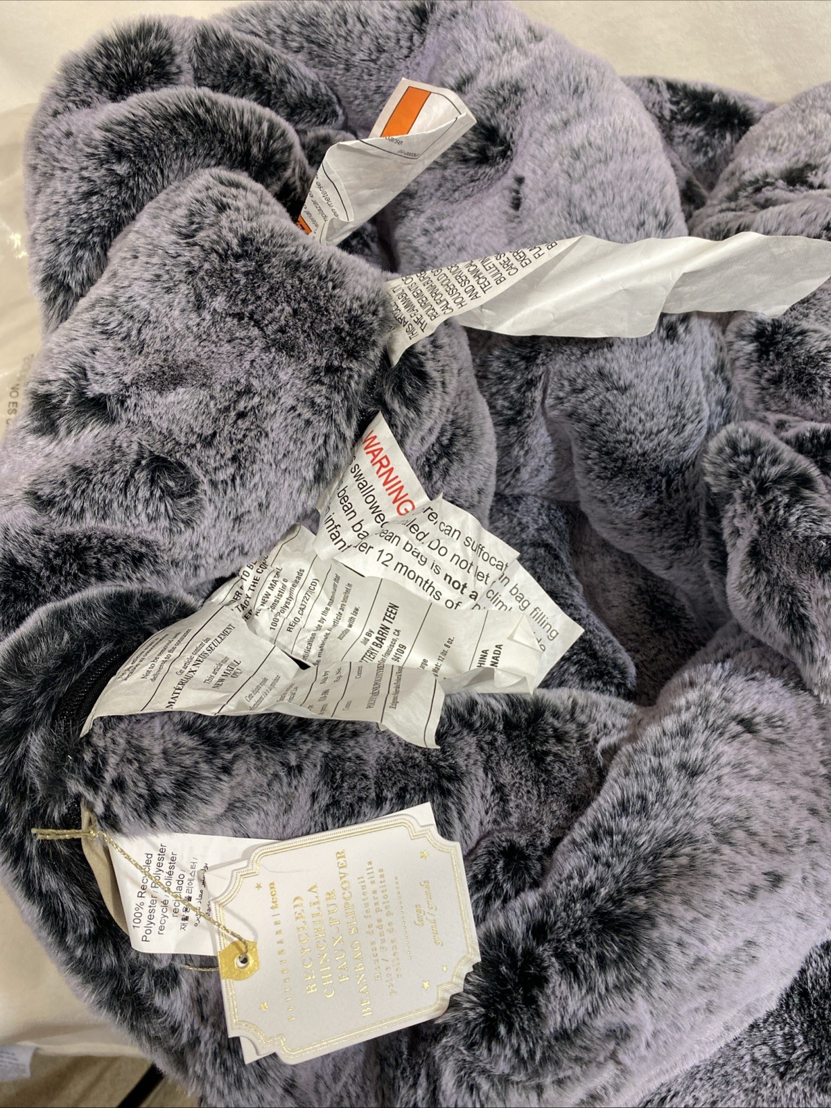 Pottery Barn Teen Chinchilla Faux Fur Bean Bag Slipcover Large 42" (Dark Purple)