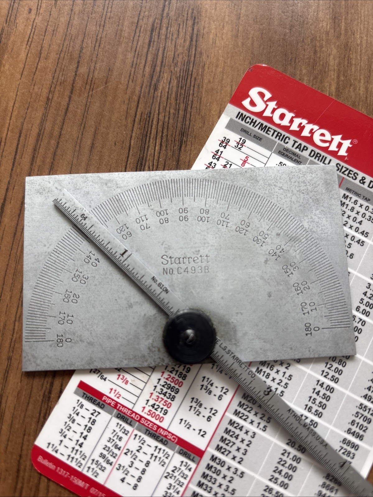 Starrett C493B Protractor w/ 6” No. 610N Rule Chrome