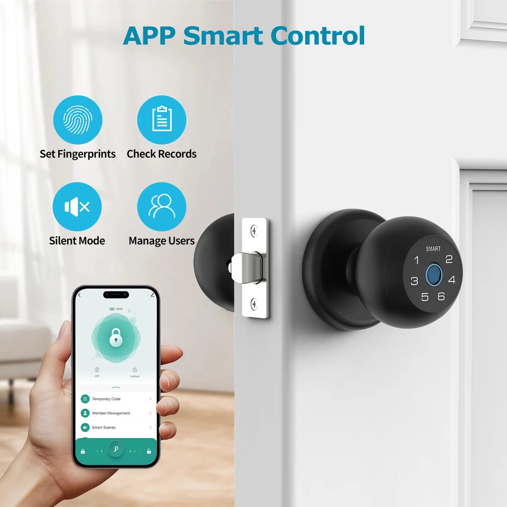 Ball-Shaped Smart Lock Fingerprint App-Controlled Passcode ElectronicTouchscreen