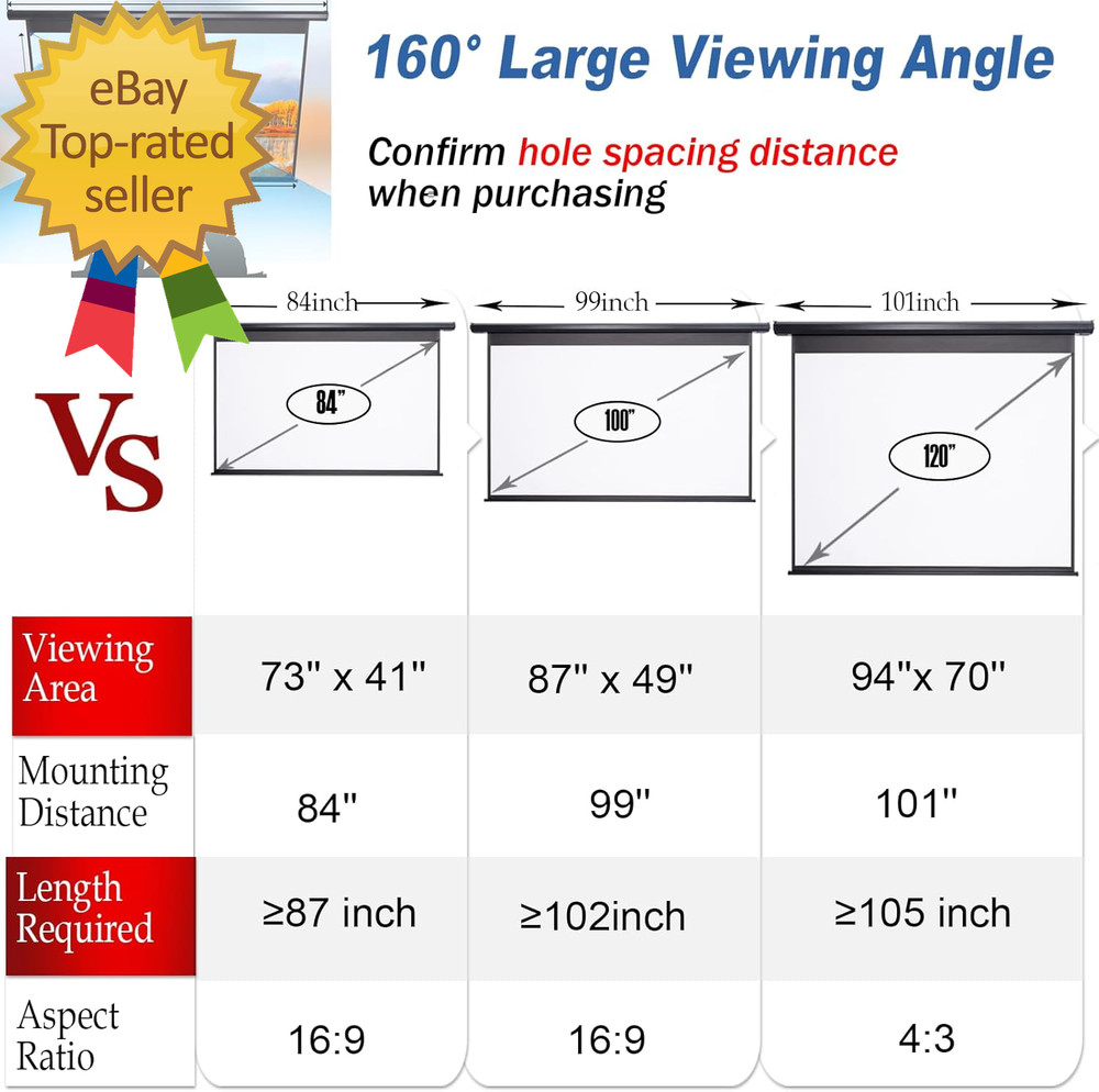 Projector Screen Motorized 120 Inch 4:3 HD Electric Projector Screen Pull down w