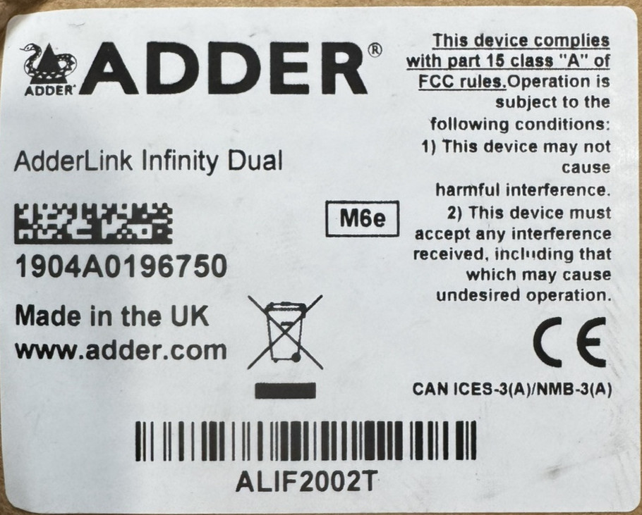 Adder ALIF2002T-US AdderLink INFINITY Dual Link Transmitter