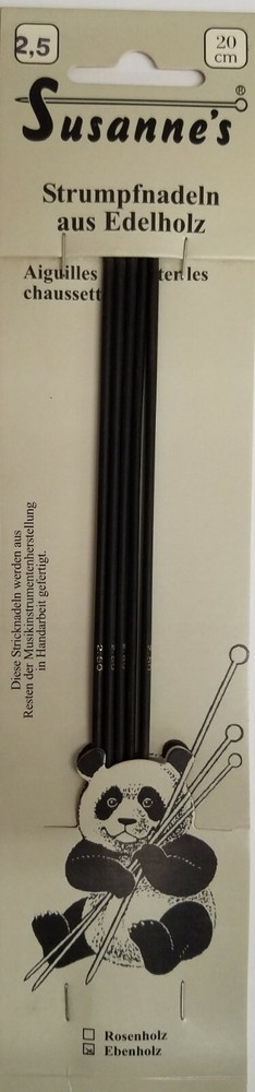 Suzanne's EBONY DOUBLE POINT Sock Needles 20 cm, Various Sizes