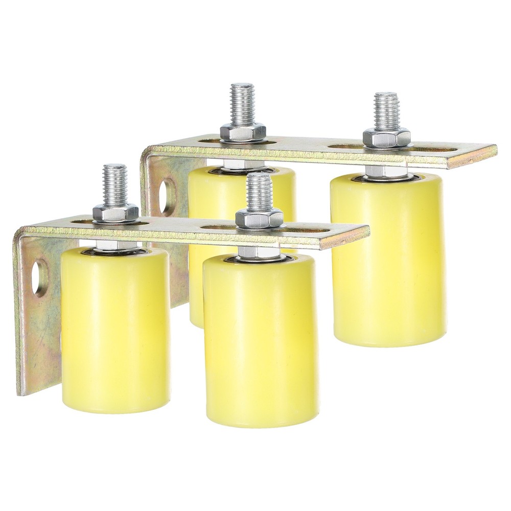2Set Slide Gate Guide Roller, 2"x2-3/4" Nylon Gate Support & Bracket, Yellow