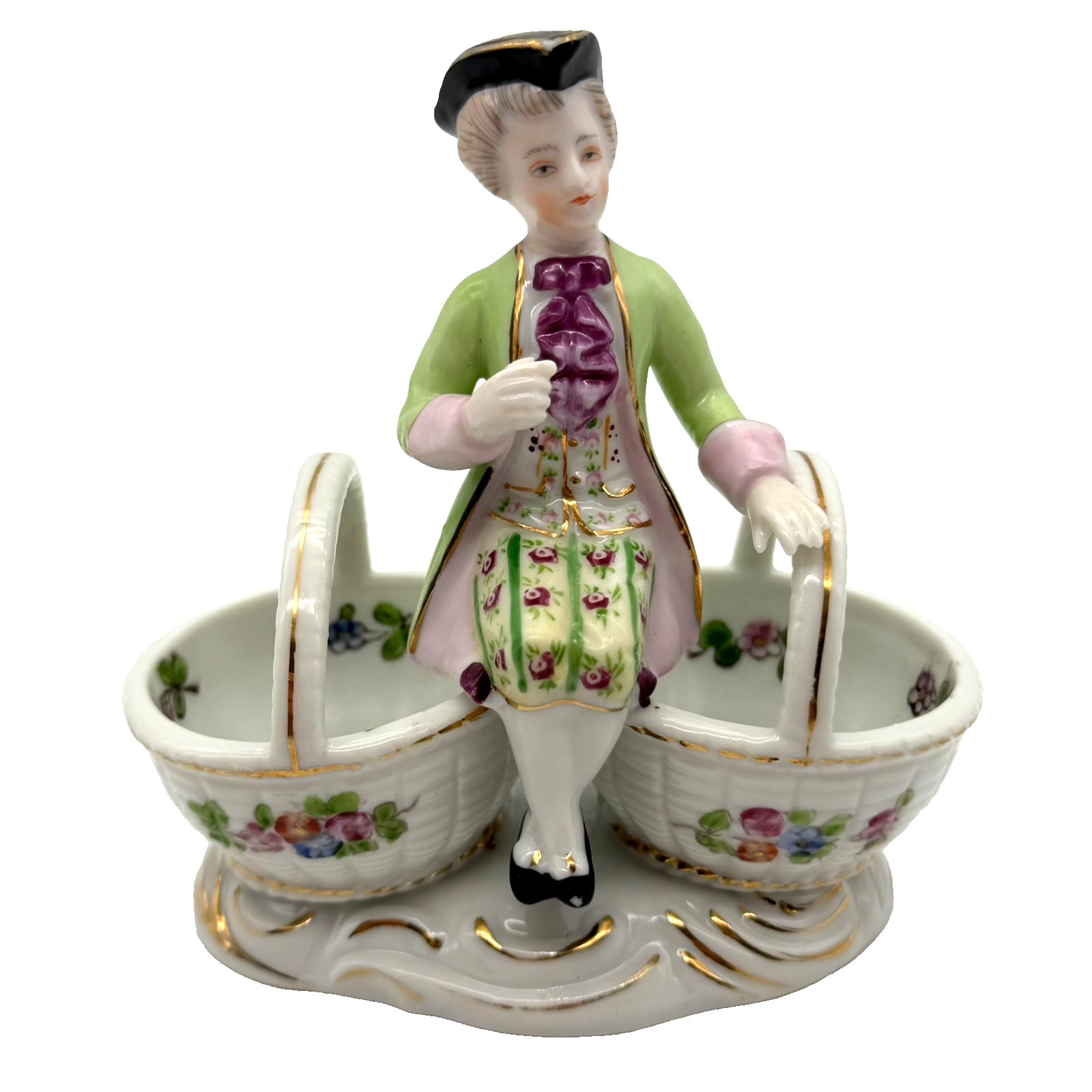 Andrea by Sadek Double Basket Porcelain Figurine Salt Cellars Occupied Japan