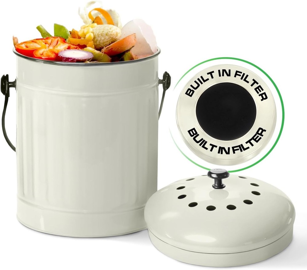 Countertop Compost Bin Kitchen W/ Lid Red 1.5 Gallon Odorless Compost Container