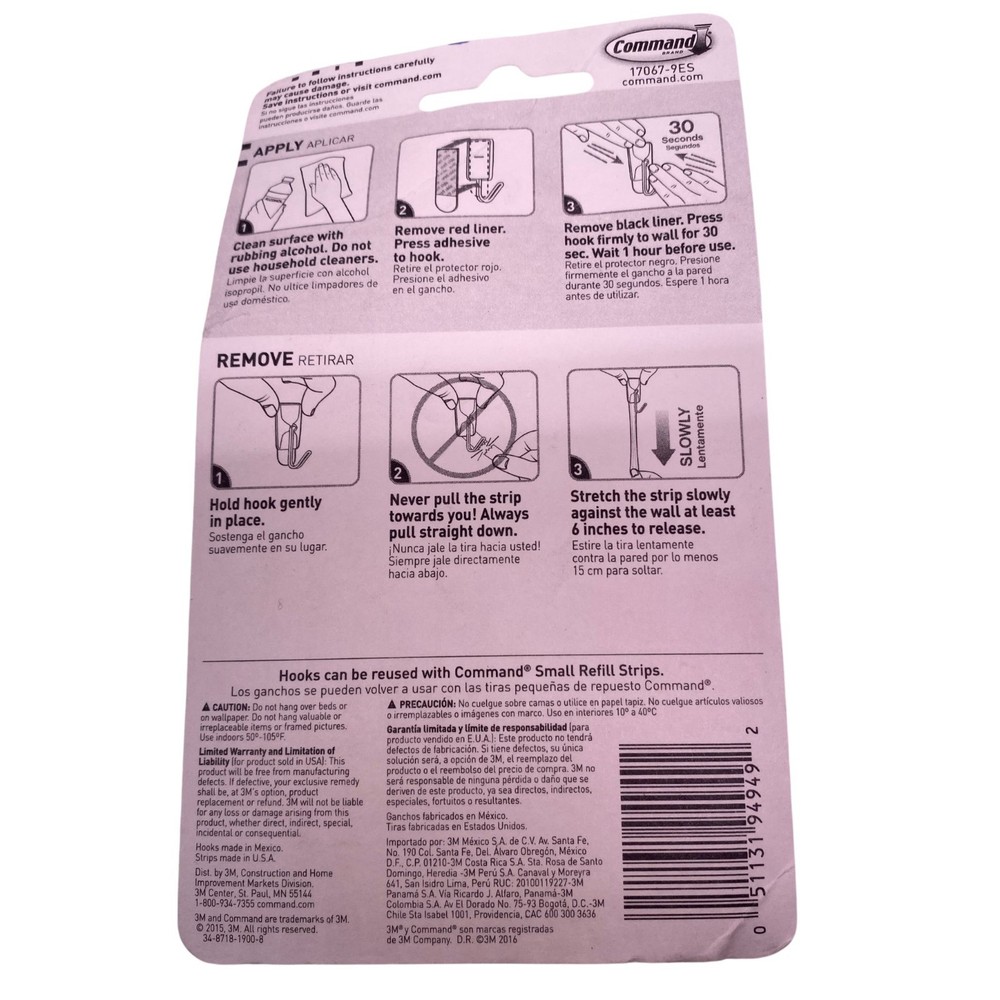 3M Command Small Hooks Multi Pack 4 Pack 0.5lb White New