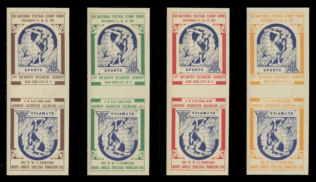 ASDA STAMP SHOW LABELS - 1961, IMPERFORATE, SET OF 8 (4 TETE-BECHE PAIRS)