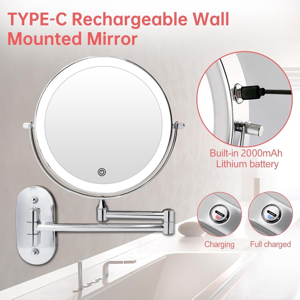 Rechargeable Wall Mounted Lighted Makeup Vanity Mirror Shaving Lighted Mirror