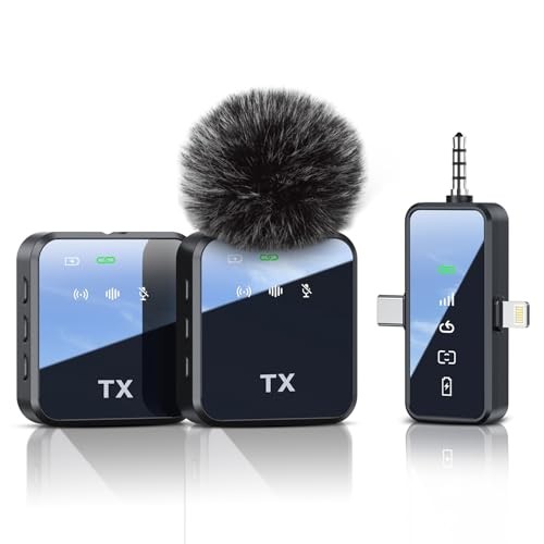 3 in 1 Microphone for iPhone/Android/Camera, Wireless Lavalier Black-3in1