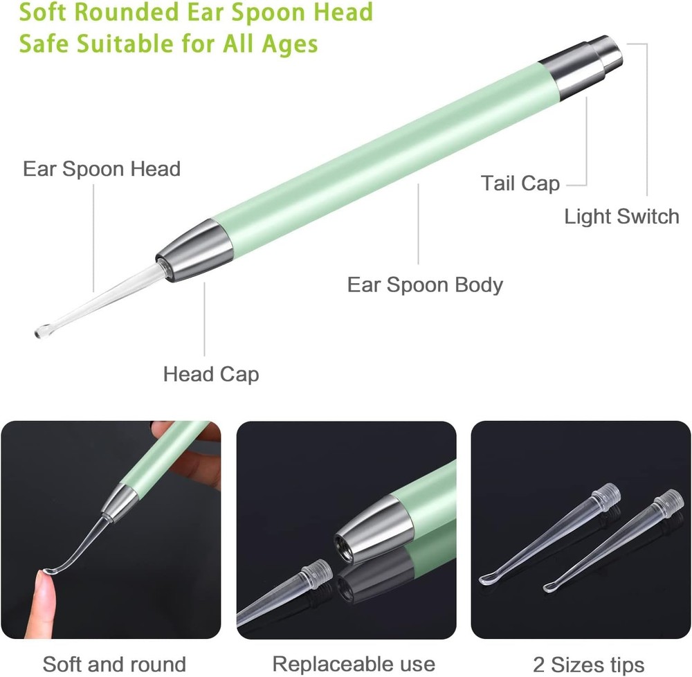 4 Pack Ear Wax Removal Tool Kit with Light, Pick Cleaning Tools Green