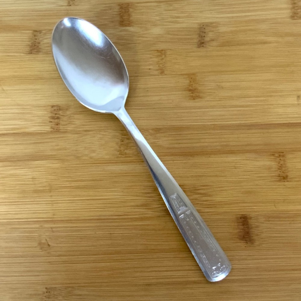 John Primble Stainless Steel Solid Serving Spoon Art Deco Handle Design