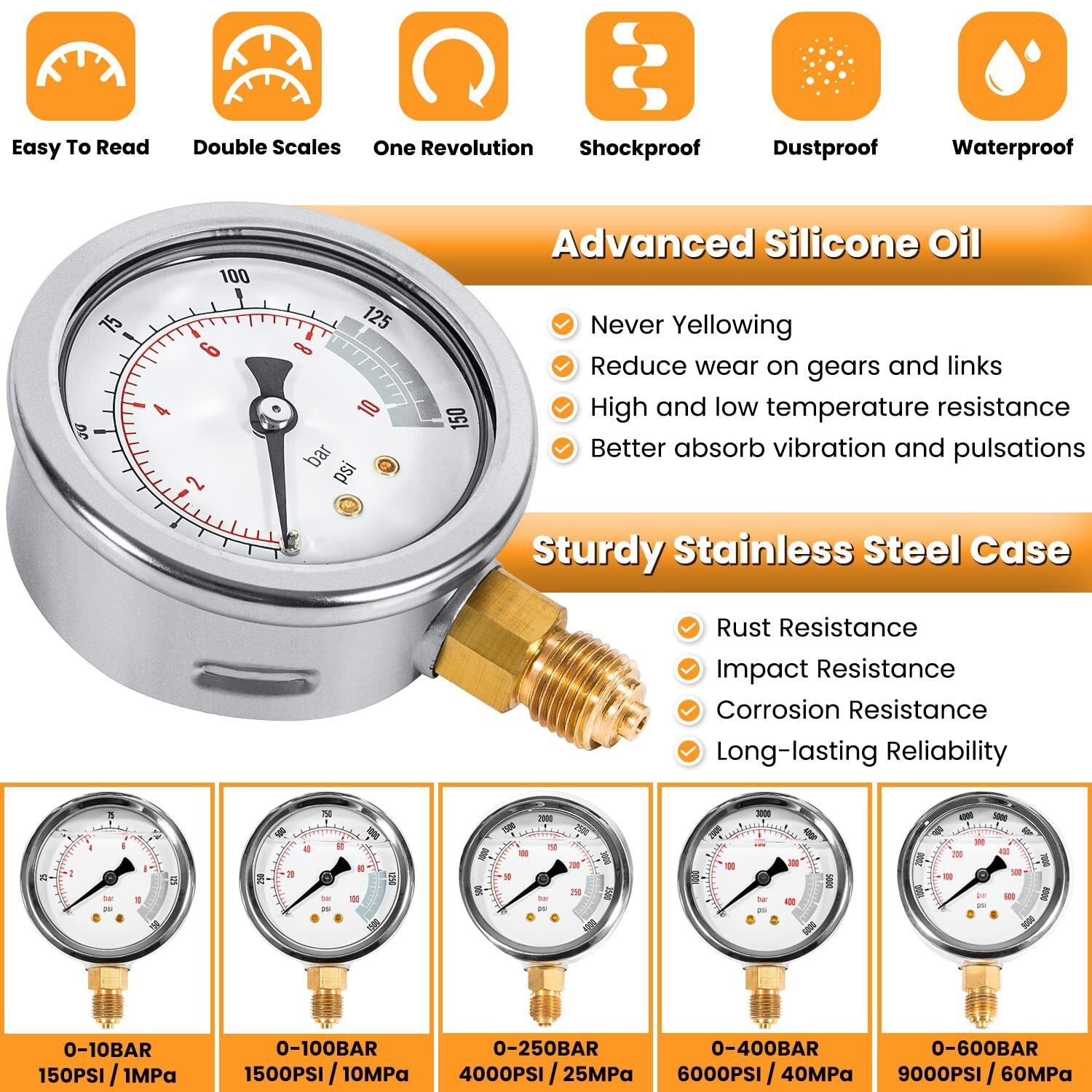 Hydraulic Pressure Test Kit 5 Gauges 13 Couplings 14 Tee Connectors 5 Test Hoses